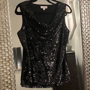 Calvin Klein Sparkling Black Sequin Blouse